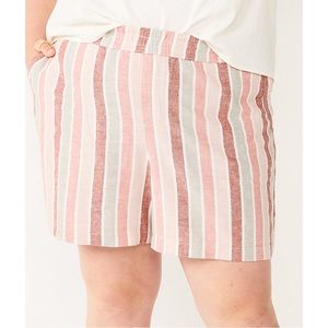 NWT Sonoma Easy Pull-On Shorts Mid-Rise Linen Mauve Multi Stripes Plus SZ 2X 3X
